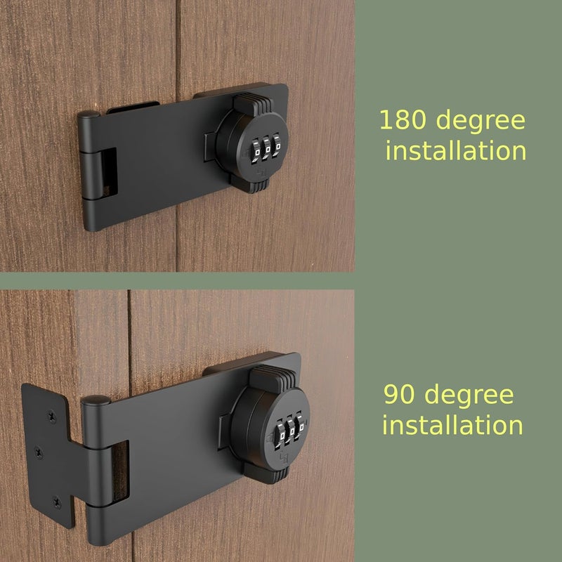 RETRIN Keyless Combination Lock 3-Digit Combination Lock for Doors Twist Knob Hasp Latch Lock with Password Code Zinc Alloy Door Latch for Kitchen Drawers, Cabinets, Cupboard (Black) - Image 3